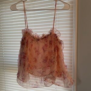 Sheer Pink Floral Ruffled Camisole